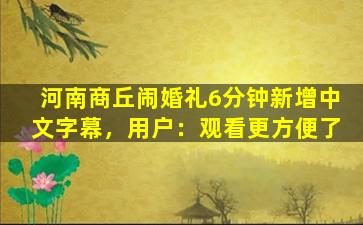 河南商丘闹婚礼6分钟新增中文字幕，用户：观看更方便了
